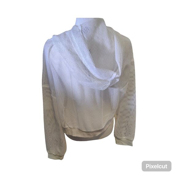 NWOT Size Large Allegra K Bomber White Mesh Design Bomber Jacket - Picture 5 of 10